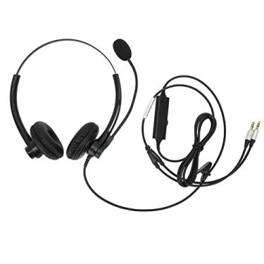 Imagem de GLOGLOW Fone de ouvido com fio, fone de ouvido binaural comercial ajustável, redução de ruído de som claro para call center (interface dupla de 3,5 mm)