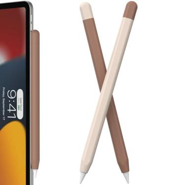 Imagem de FAFALITHIC Pacote com 2 capas de silicone compatíveis com Apple Pencil Pro Case e Apple Pencil Capa protetora de 2ª geração suporta carregamento magnético e toque duplo (Mousse Mocha + Bege)