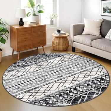 Imagem de KUTA Tapete Boho redondo de 1,8 m para sala de estar, tapetes de área de círculo lavável marroquino, antiderrapante, preto, azul marinho, macio, geométrico, para quarto de bebê, dormitório