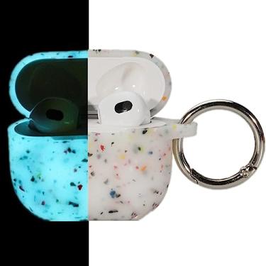Imagem de Capa para AirPods 3, capa protetora de silicone macio pele de mármore brilho noturno para AirPods 3ª geração 2021, capa de fone de ouvido brilhante à prova de choque com chaveiro, brilha no escuro