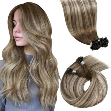Imagem de LaaVoo Extensões de cabelo humano com ponta em U, castanho claro, balayage, loiro, pontas K, extensão de cabelo humano balayage hot fusion ktip extensões de cabelo humano liso sedoso 50 g/50s 50