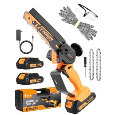 Imagem de Mini motosserra sem fios de 6 polegadas, com 2 baterias de 2200 mAh, serra de corrente elétrica aprimorada, 90 cortes que funciona com pilhas de 20 V de mão, pequena recarregável para corte de madeira