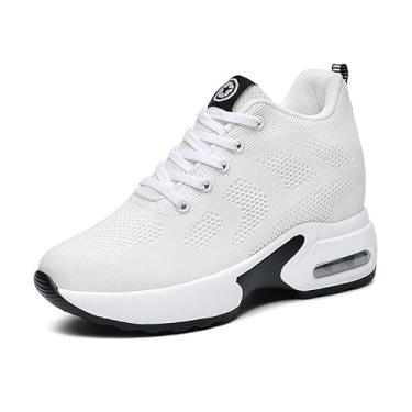 Imagem de Babiup Tênis feminino Wedge invisível salto alto lazer caminhada respirável almofada ar calçado casual, Branco, 36