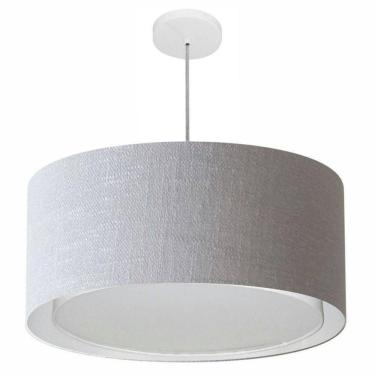 Imagem de Lustre Pendente Cilíndrico Duplo Md-4291 Cúpula Em Tecido 60x30cm Rustico Cinza - Bivolt
