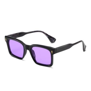 Imagem de HPIRME Óculos de sol masculinos com lentes transparentes, armação de óculos de sol com lentes coloridas UV400 da Fashion Rebites (preto e roxo)
