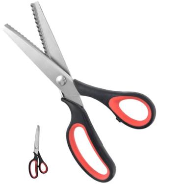 Imagem de Wesoke Tesoura de rosca, tesoura de artesanato em ziguezague para corte de tecido, tesoura profissional de costura com corte de costura serrilhada para muitos tipos de tecidos, papel, couro, scrapbook