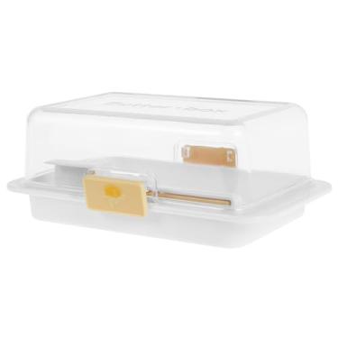Imagem de Manteiga com tampa, suporte hermético para manteiga, recipiente reutilizável, fácil de colher e raspar, bandeja para bancada e prateleira de geladeira, pode ser lavada na lava-louças (branco)