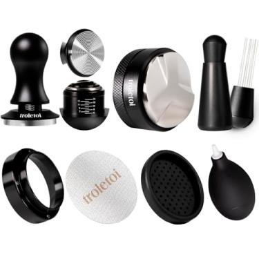 Imagem de troletoi Kit de acessórios de café expresso de 51 mm 7 peças: adulterador de café expresso, distribuidor de café, tela de disco, funil de dosagem e acessórios para máquina de café expresso WDT