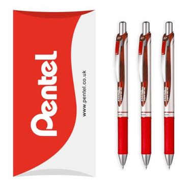 Imagem de Pentel Caneta de tinta gel líquida retrátil EnerGel XM BL77 – 0,7 mm – 54% reciclada – Pacote com 3 – Vermelho