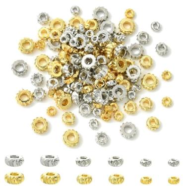 Imagem de Clotiry 120 peças de contas de ábaco de latão mistas redondas planas contas espaçadoras de flores douradas soltas para pulseira faça você mesmo, colar, fabricação de joias