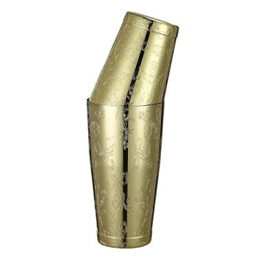 Imagem de Coqueteleira Boston de aço inoxidável com padrão gravado, conjunto de estanho agitado (folha banhada a ouro)