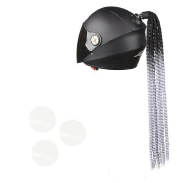 Imagem de Capacete Pigtail, capacete de motocicleta de 54,9 cm, rampa gradiente, tranças de capacete, cauda de cabelo com ventosa para qualquer decoração de capacetes (capacete não incluído)