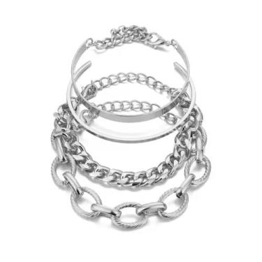 Imagem de Conjunto 4 Pulseiras Bracelete Feminino Banho De Ouro Prata - Burnaby,