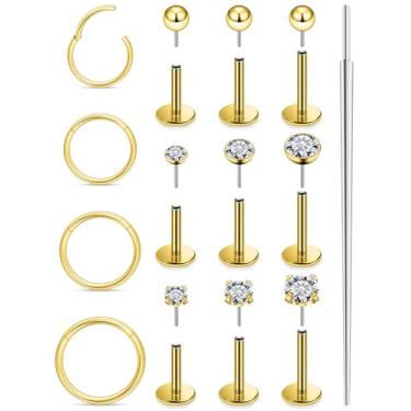 Imagem de Xnsjeyy 20G 18G 16G Brincos de nariz sem rosca com costas planas 316L aço cirúrgico tragus para frente hélice concha cartilagem lóbulo brincos stud medusa labret lábio piercing argolas para joias para