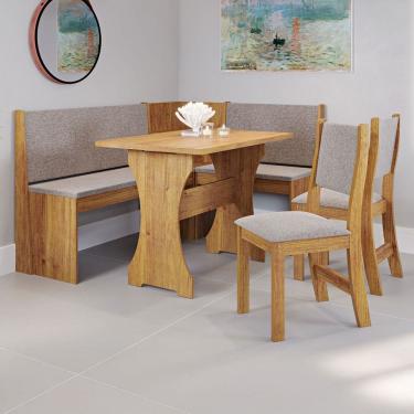 Imagem de Canto Alemão Hard com 2 Cadeiras  Marrom/Linho Kaki - Viero Móveis