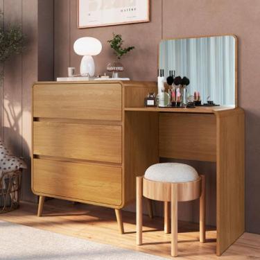 Imagem de Cômoda Penteadeira 3 Gavetas Curve Carvalho Xingu Completa Móveis - Da