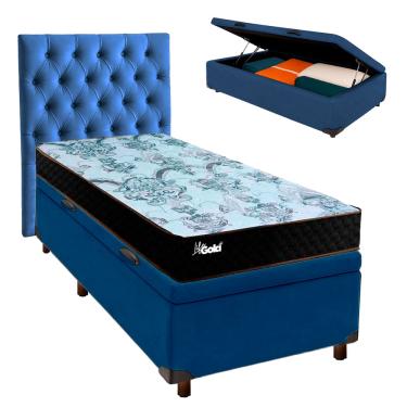 Imagem de Kit Cama Box Bau + Cabeceira + Colchão Solteiro Molas Ensacadas - Life Gold - Paropas