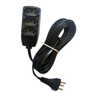 Imagem de Extensão Elétrica 5 Metros Bivolt Preto 3 Tomadas Reforçada