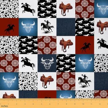 Imagem de Tecido Cowboys da The Yard Tecido xadrez vermelho azul branco preto para suprimentos de costura retrô mandala couro de vaca tecido quadriculado para decoração de quarto e estofamento DIY 3 metros, 274