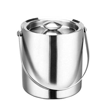 Imagem de Balde de gelo, balde de gelo de parede dupla de aço inoxidável isolado com tampa, balde de gelo de metal resistente