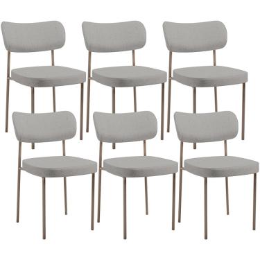 Imagem de Kit 06 Cadeiras Estofadas Para Sala De Jantar Melina Base Arena L02 Linho Cinza - Lyam Decor