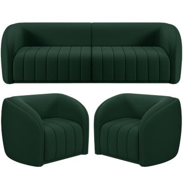 Imagem de Kit Sofá 04 Lugares Para Sala de Estar 252 cm Com 02 Poltronas Lazio M03 Veludo Verde - Lyam Decor