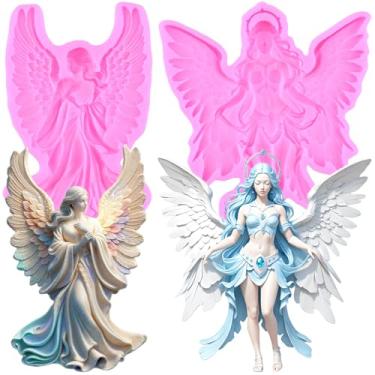 Imagem de MIYAHOUSE Angel Fondant Molde de silicone para decoração de bolos, topo de cupcake, pasta de goma de chocolate, argila de polímero, conjunto de 2