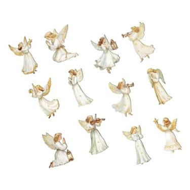 Imagem de UGPLM 12x Enfeites de anjo de madeira para Natal, etiquetas de madeira, decoração criativa e resistente para pendurar em árvore de Natal, para lareira