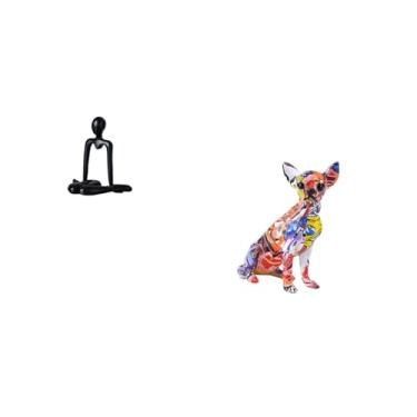 Imagem de Fenteer Escultura de Pensador Abstrato, Estatueta Ornamento, Estátua para Quarto, Estante, Armário, Lareira, Cachorro Colorido, Filhote de Cachorro, Artesanat