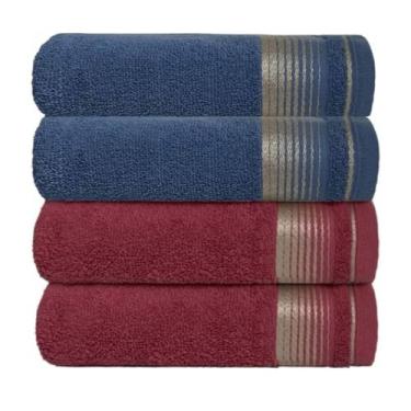 Imagem de KIT 4 Toalhas de Banho 75x150cm 100% Algodão Absorvente e Macia Hotel Academia Enxoval Adulto Premium (2-AZUL+2-CEREJA)