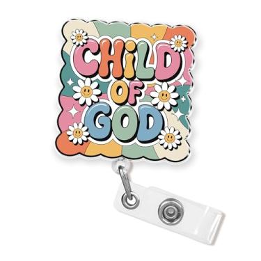 Imagem de Carretel de crachá Child Of God, cruz cristã, versículo bíblico, religioso, oração médica, retrátil com clipe jacaré, acrílico, para enfermeiras, professores, escritório, presente de Natal