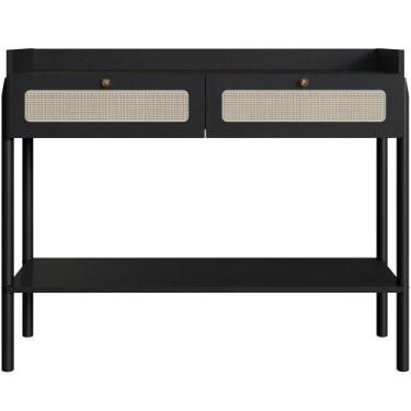 Imagem de Aparador Para Sala De Estar 2 Gavetas Pés Madeira Moss A03 Nero Preto 