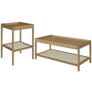 Imagem de Conjunto Mesa De Centro E Mesa Lateral Para Sala Pés Madeira Moss A03 
