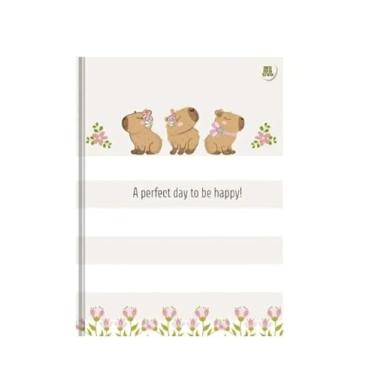 Imagem de caderno brochura coleg premium 80 folhas capivara animativa (branco e marrm claro)