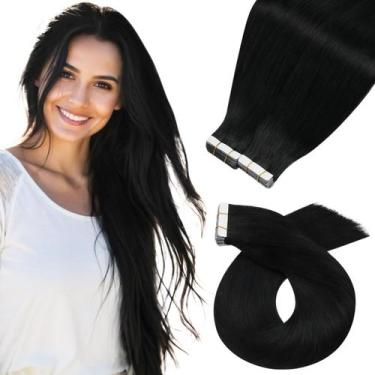 Imagem de Fita adesiva em extensões de cabelo humano Moresoo Natural Black 30cm