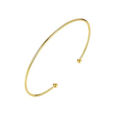 Imagem de EFASHION Pulseira aberta ajustável minimalista feminina S925 banhada a ouro 14K, Medium, Ouro amarelo, Sem pedras preciosas