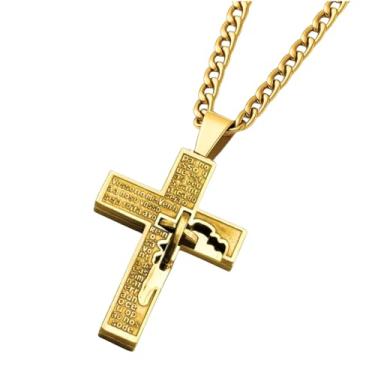 Imagem de Cordão Masculino 60CM Colar Dourado 3mm + Pingente Cruz Pai Nosso