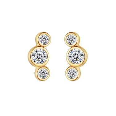Imagem de Efashion Brincos femininos de prata esterlina S925 banhados a ouro 14K estilo cool ins com zircônia, Small, Ouro amarelo, Zircônia