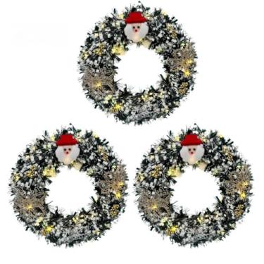 Imagem de Guirlanda Natalina com Pisca-Pisca 34X34 cm Papai Noel para Portas e Janelas Decoração de Natal(3)