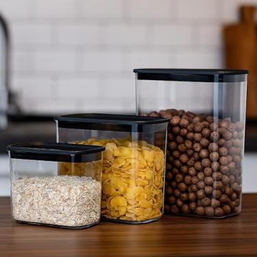 Imagem de Potes Herméticos Vedação Silicone 3 Peças Empilháveis Kit Cozinha Despensa Mantimentos Alimentos Tampa