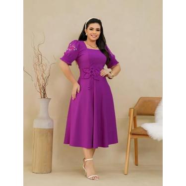 Imagem de Vestido Midi Soltinho Elegante de Festa Formatura Convidada Social Eva