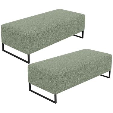 Imagem de Kit 02 Puffs Decorativo Sala De Estar Bali W01 Base Ferro 120X50 Cm Bouclê Oliva