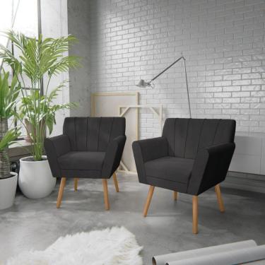 Imagem de Kit 02 Poltronas Laura Pés Palito Linho Cinza escuro