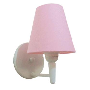Imagem de Arandela Cone Md-2004 Base Branco Cúpula Em Tecido 14-14x07cm Rosa Bebê - Bivolt