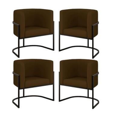 Imagem de Kit 04 Poltronas Lua Sala Decorativa Base Ferro Black Corino Cor:marrom