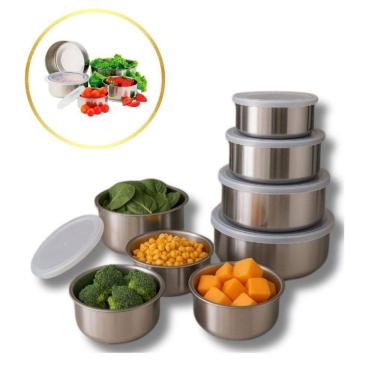 Imagem de Kit Conjunto 5 Potes Inox Herméticos Bavaria Com Tampa