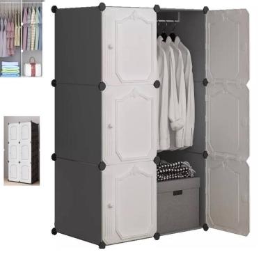Imagem de Guarda Roupa Portatil Armario Cabideiro Compacto 6 Portas Arara Organizador Modular Luxo