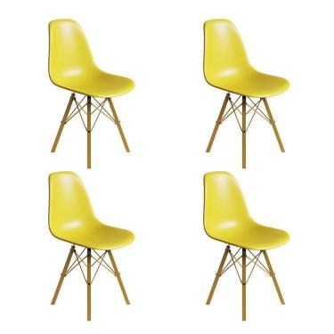Imagem de Conjunto 4 Cadeiras Eames Estilo Moderno Em Ferro Dourado Com Assento Amarelo