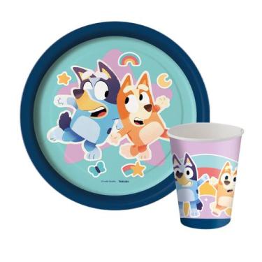 Imagem de Kit Festa Bluey 8 Copos 200ml + 8 Pratos 18cm Infantil Festcolor Licen