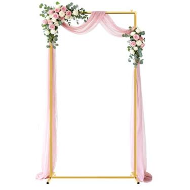 Imagem de JEBUTU Suporte de fundo de arco de casamento dourado, 1,6 x 9,5 m, moldura de metal de balão de flor quadrada para cerimônia, aniversário, aniversário, decoração de cabine de fotos de chá de bebê